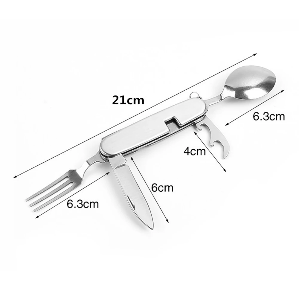 Stainless Steel Camping Folding Swiss Knife Outdoor Multitool Portable Pocket Fork Knife Spoon Box Cutter EDC Gadget Hand Tools