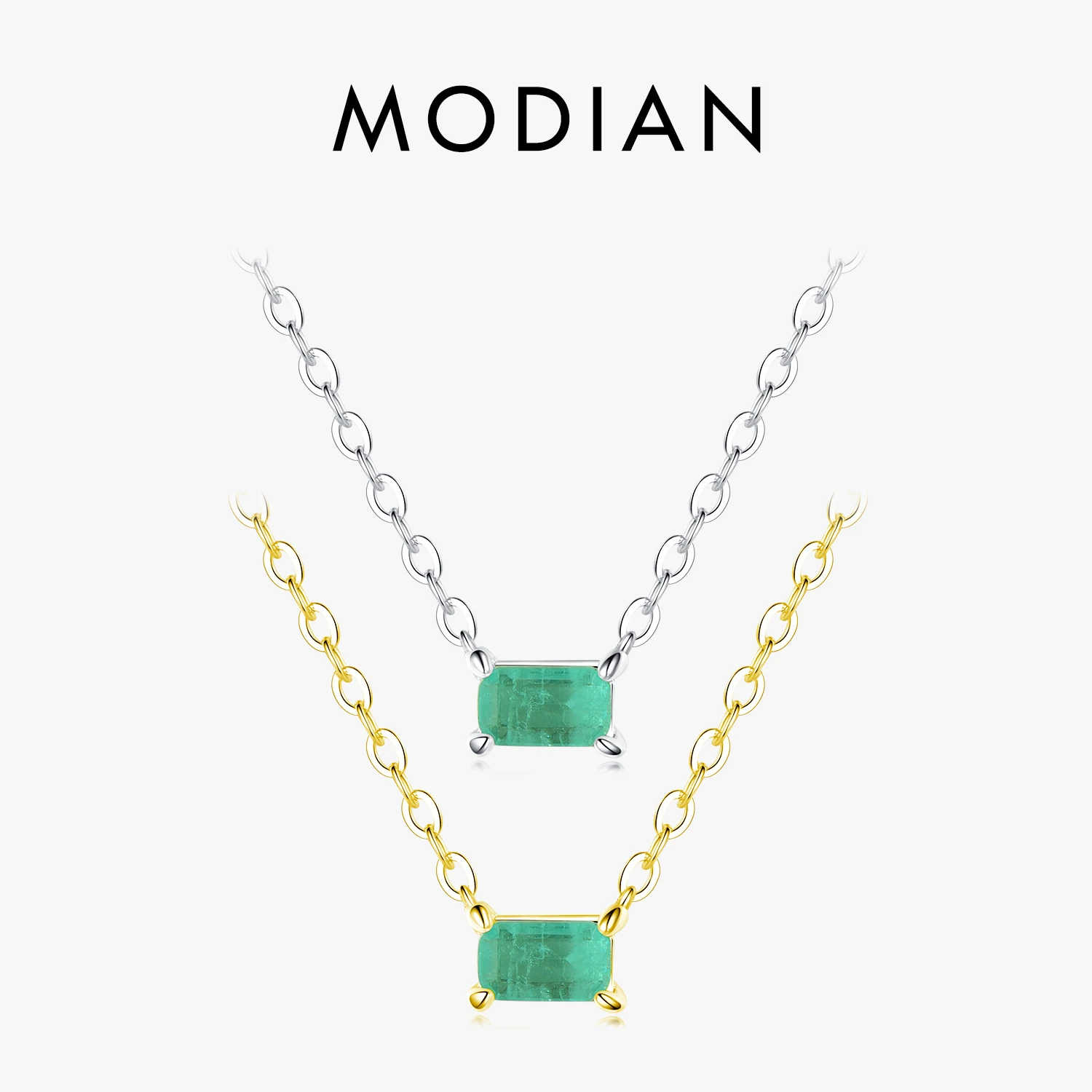 Modian Authentic 925 Sterling Silver Green Tourmaline Necklace Pendant for Women Fashion Bijoux Wedding Statement Jewelry Gifts