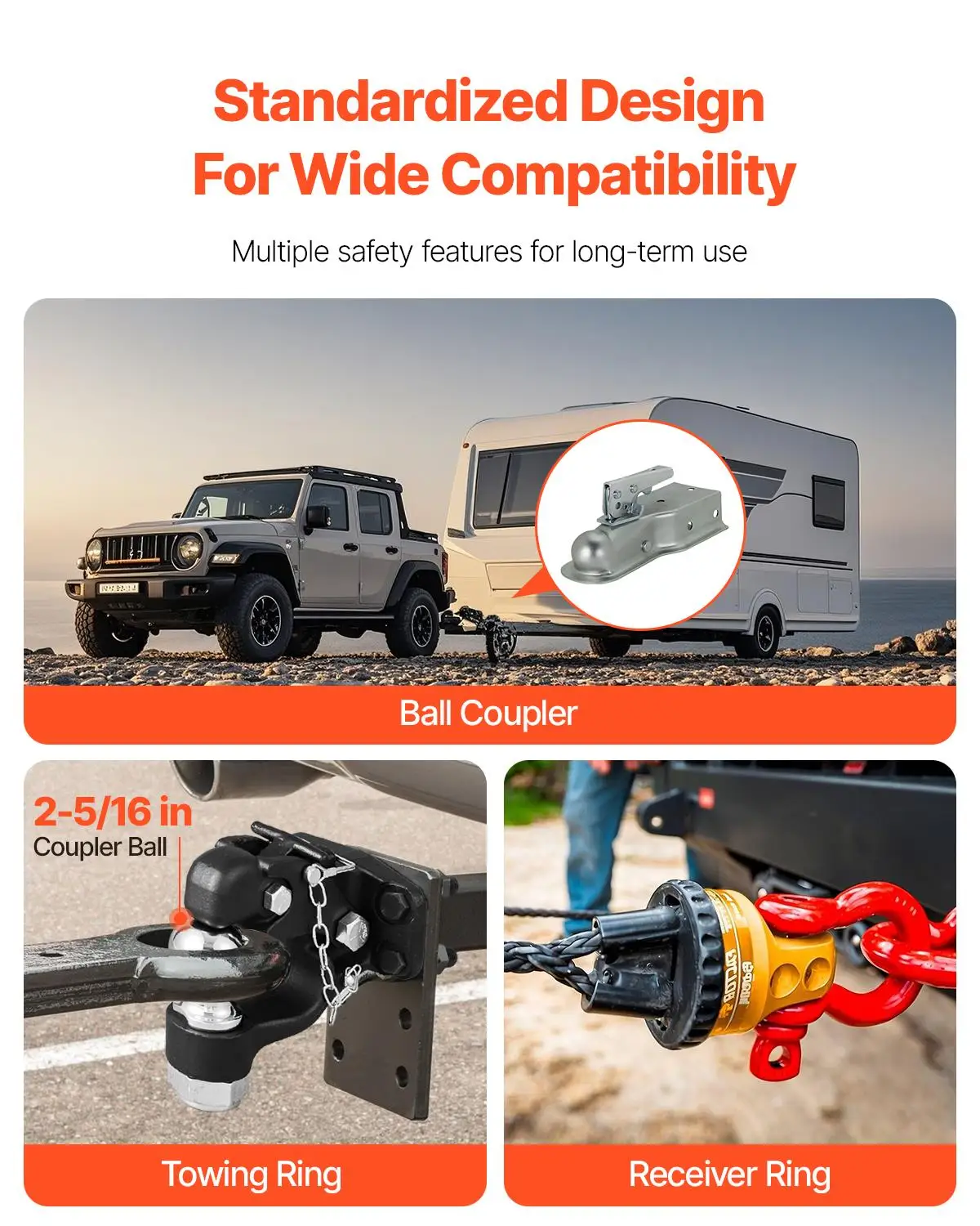 Pintle Hook, 30000 lbs Towing Capacity, Trailer Hitches Receiver Hook Combination 2-5/16-inch Hitch Ball, Fits 2.5 to 3-inch Lunette with Mounting Kit, Wear-resistant, Black Powder Coat