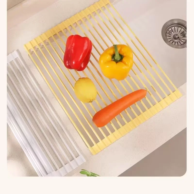 

Foldable Roller Draining Rack Kitchen Sink Rack Dish Plate Storage Rack Silicone Covered Draining Basket Home Accessories