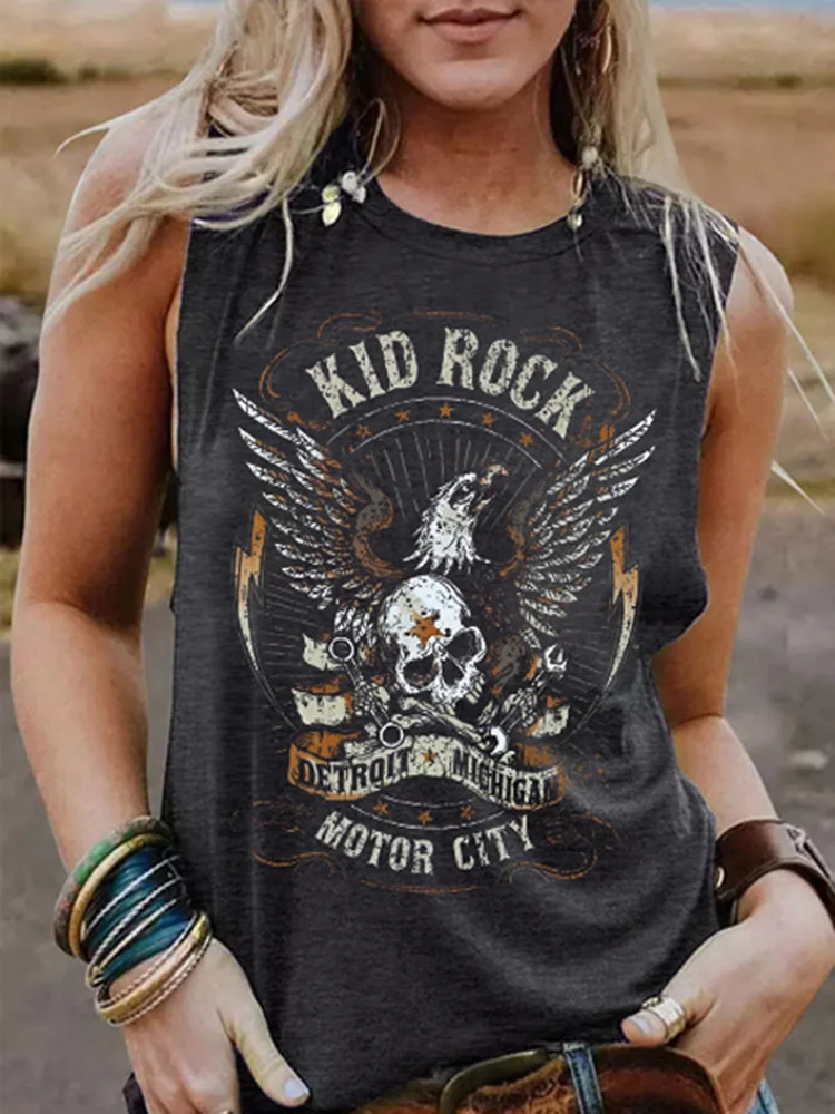 Funny Rock Skeleton Eagle Tank Top for Women Vintage Retro Rock Roll Music Shirts Sleeveless Concert Buddy Tank Tops Graphic Tee