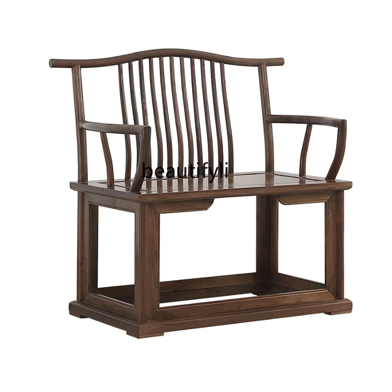 New Chinese North American Black Walnut Zen Master Chair Taishi Chair Solid Wood, Old Elm