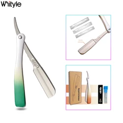 Whityle 01G-2 Anti Scratch Straight Razor Barber Shop Beard Scraper for Men Hair Styling Folding Shaver with 10 AC Shaving Blade