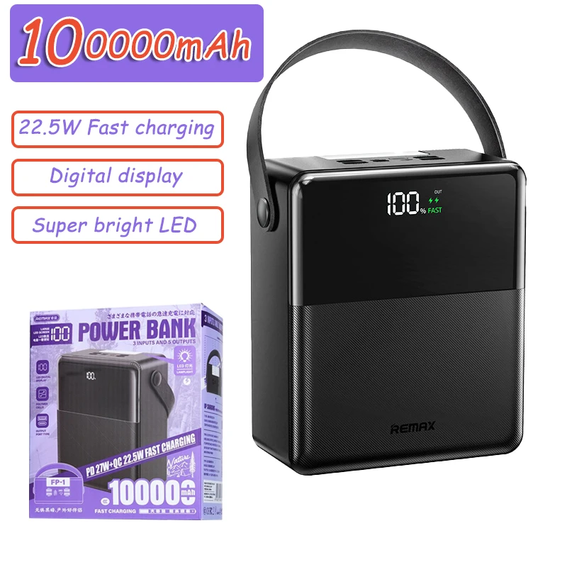 

100000mAh Large Capacity Portable Power Bank PD22.5W Fast Charging Spare Battery with Super Bright LED for IPhone Xiaomi Camping