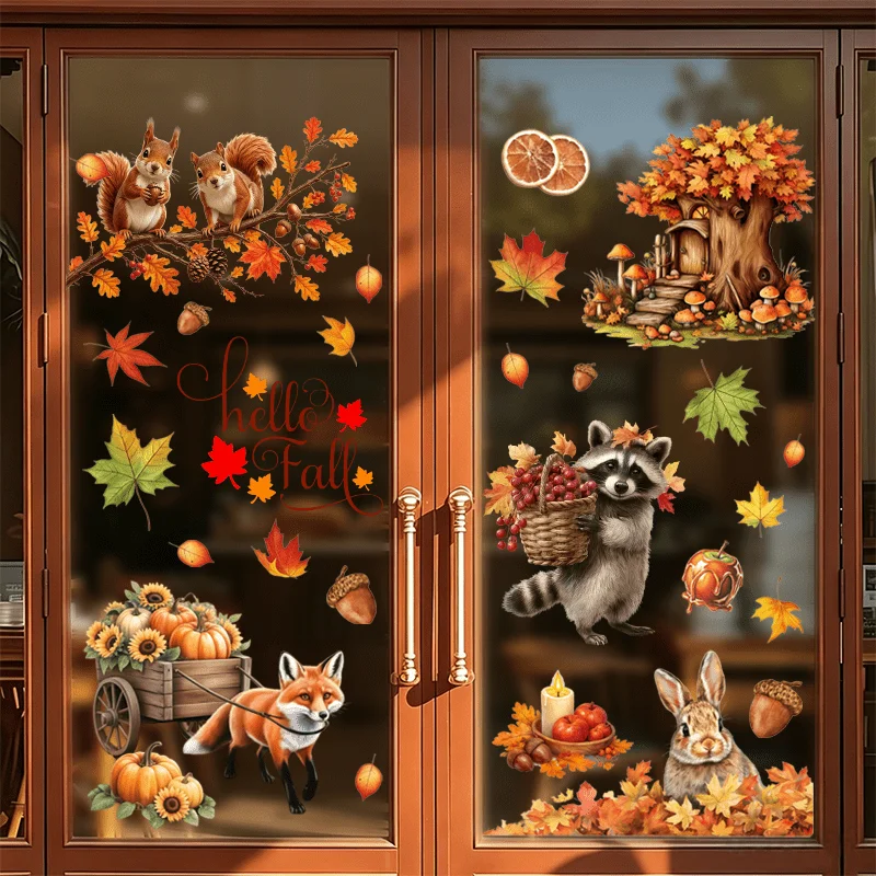 4pcs Autumn Window Sticker,suitable for cabinet,glass doors,windows and wall decor,holiday decoration,freely DIY combination