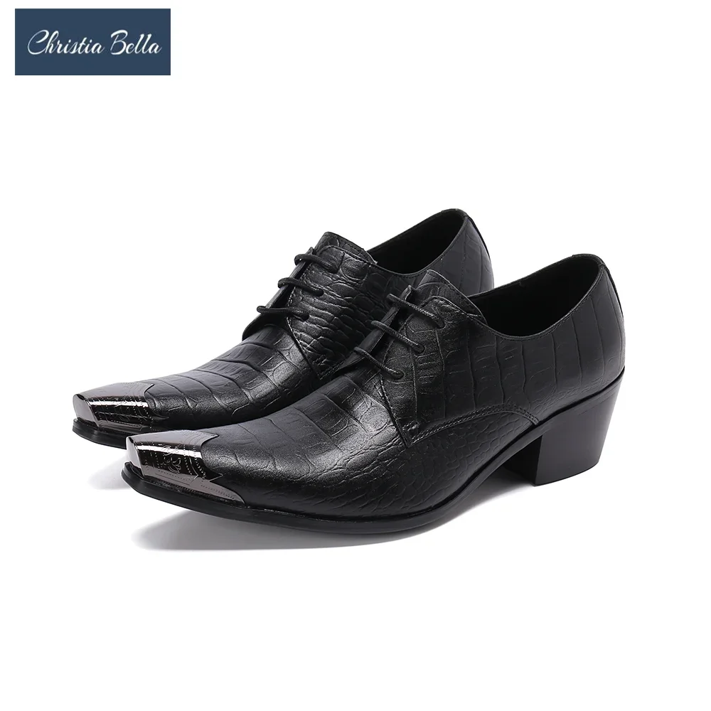 

British Style Black Square Toe Mid Heel Men Oxfords Shoes Business Office Big Size Real Leather Formal Shoes Wedding Dress Shoes