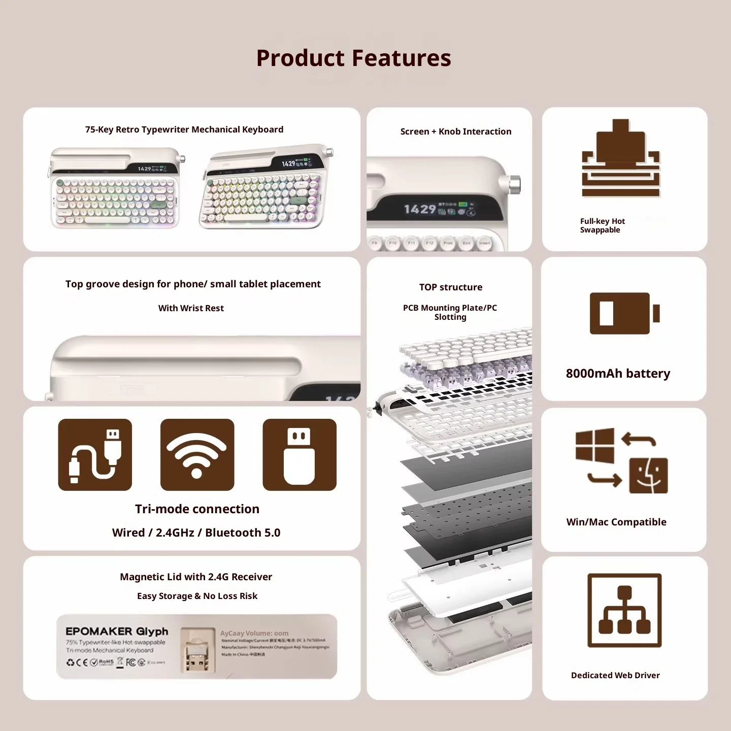 EPOMAKER Glyph typewriter retro mechanical keyboard wireless the third mock examination Bluetooth customized game office