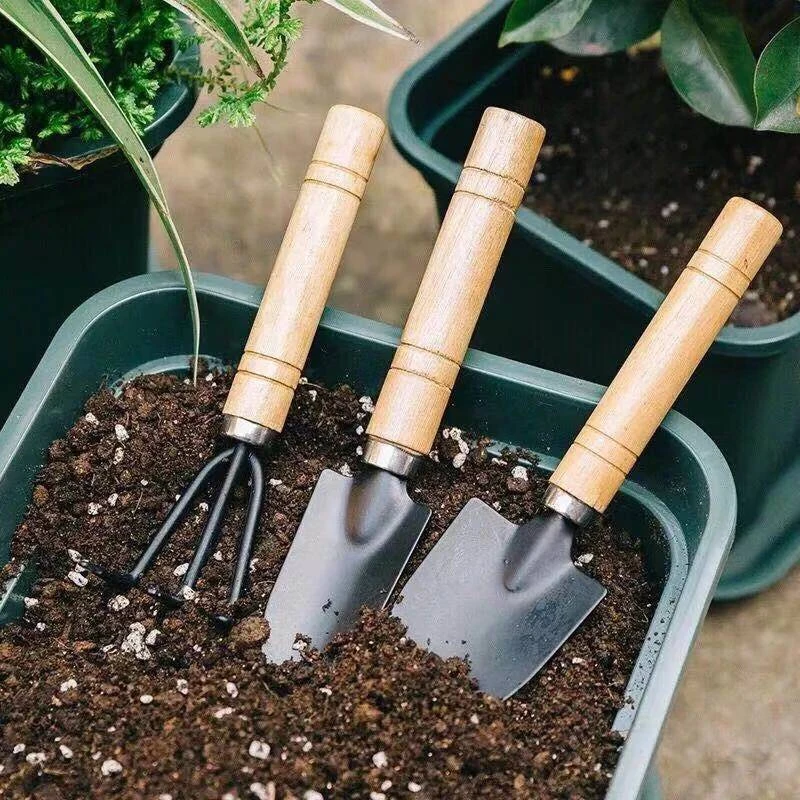 Gardening Tools 3 PCS Set Iron Shovel Rake for Garden Potting Flowers Soil Loosening Planting Transplanting Hand Tools Kit