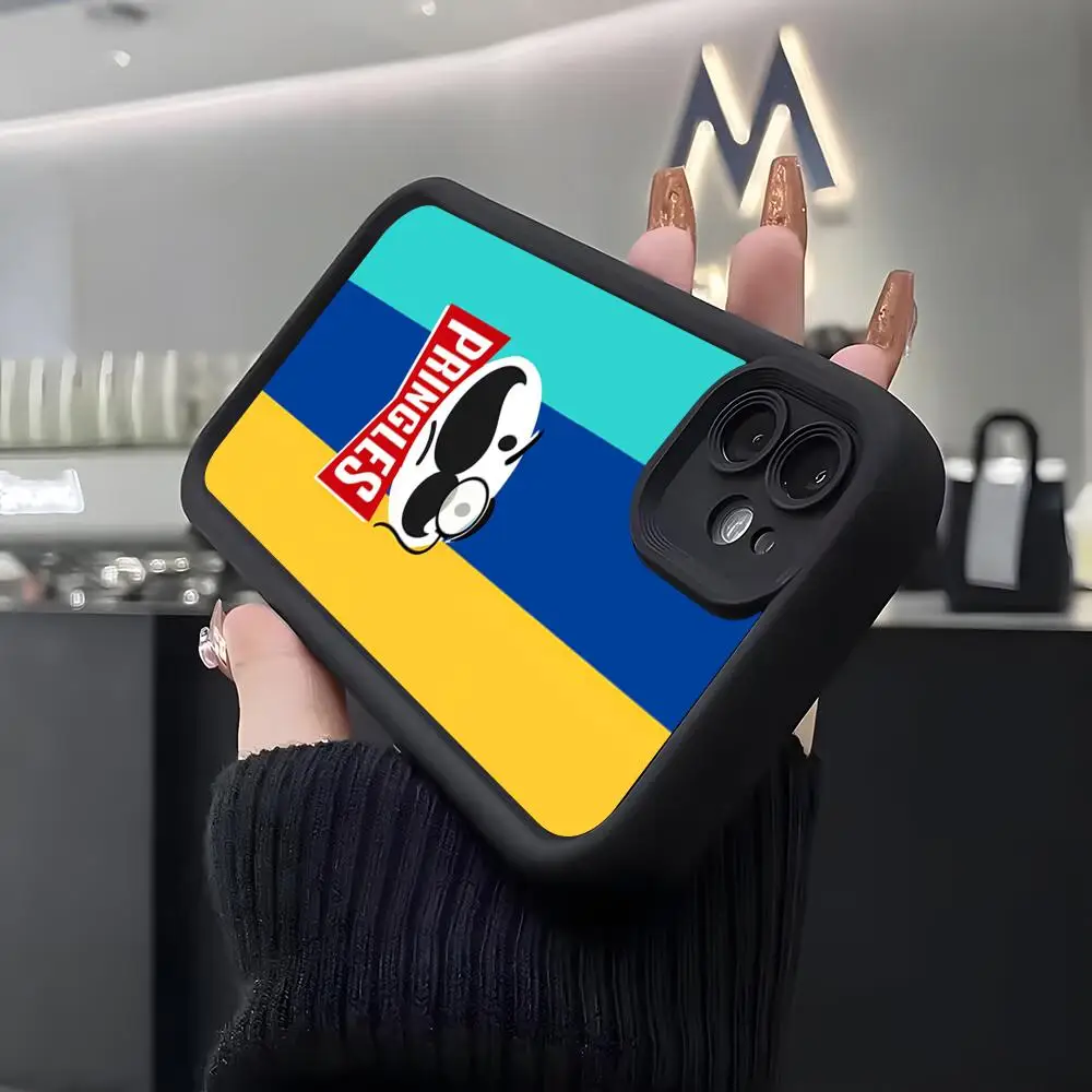 Funda Clásica Pringles para iPhone Air 17 Pro Max 16 E 15 14 Pro Max 13 12 11 Mini Plus, Funda de Silicona Suave Negra