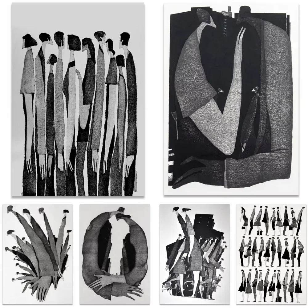 Abstract Characters Fashion Canvas Paintings Modern Black White Canvas Wall Art Posters and Prints Pictures for Home Decor