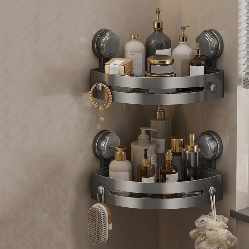 

Полка для ванной комнаты на присоске, трехэтажная полка для шампуня из нержавеющей стали, настенный прочный несущий органайзер для хранения