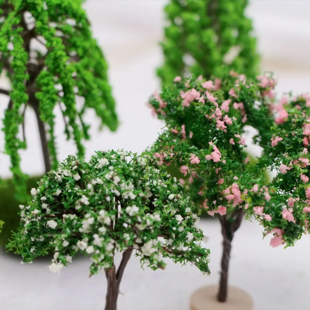 Plastic Model Trees Natural Green Simulation Fake Trees Artificial Moss Rocks/Wooden Base Dollhouse Mini Tree Building Model