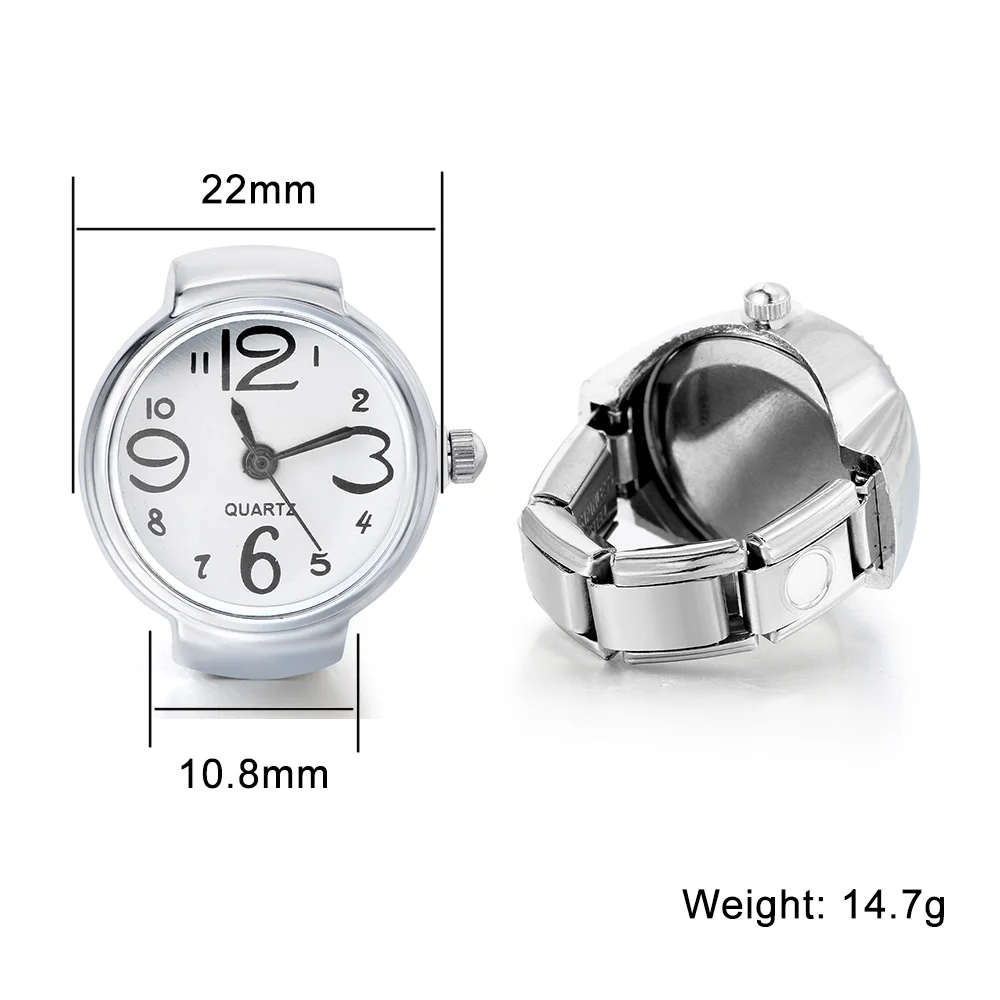 GEMOSA Trendy Finger Watch Round Stainless Steel Italian Charm Link CLassic Clock Roman Quartz Watch Ring Jewelry for Women Men
