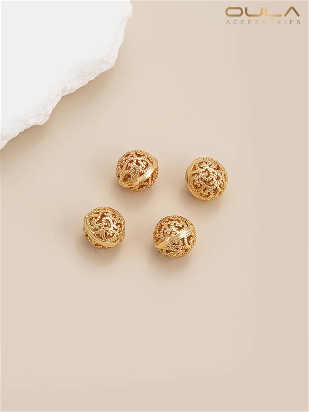 

14K Gold Flower Balls Necklace DIY Handmade String Jewelry Hollow out round Beads Pearl Accessory Hanging Flower Beads
