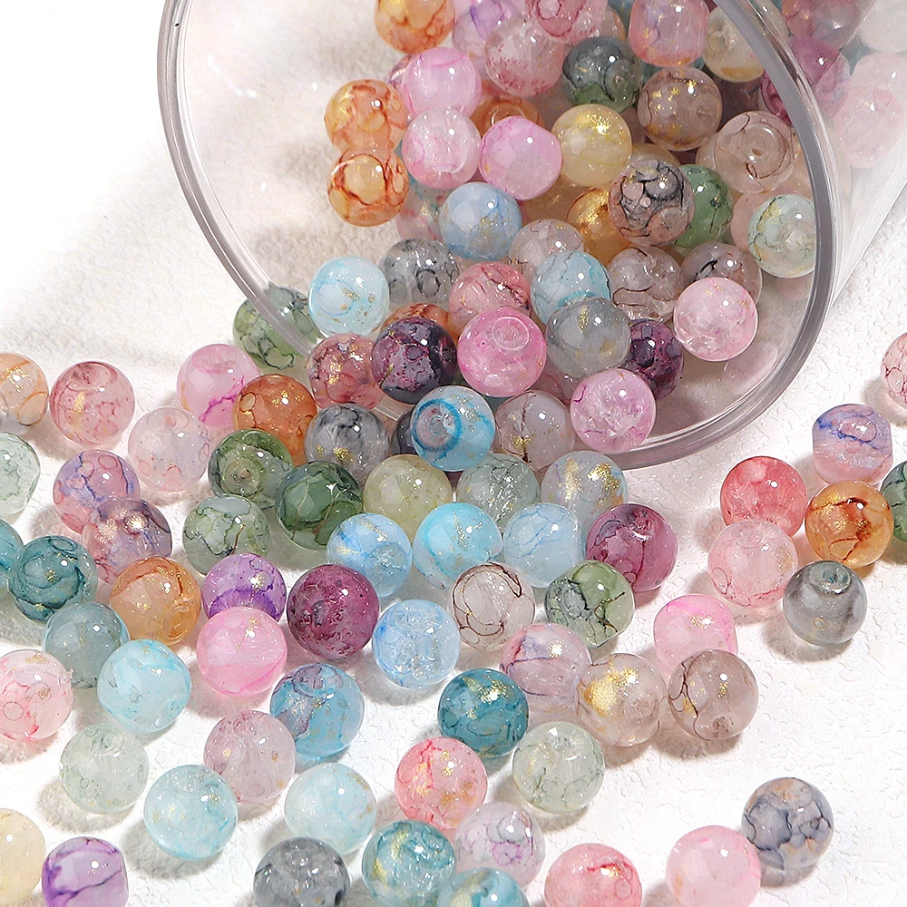 50 Stück/Lot 8mm Rissglas-Blumenperlen, farbige glänzende lose runde Zwischenperlen für DIY-Modearmbänder, Ohrringe, Anhänger, Großhandel – Detail 4