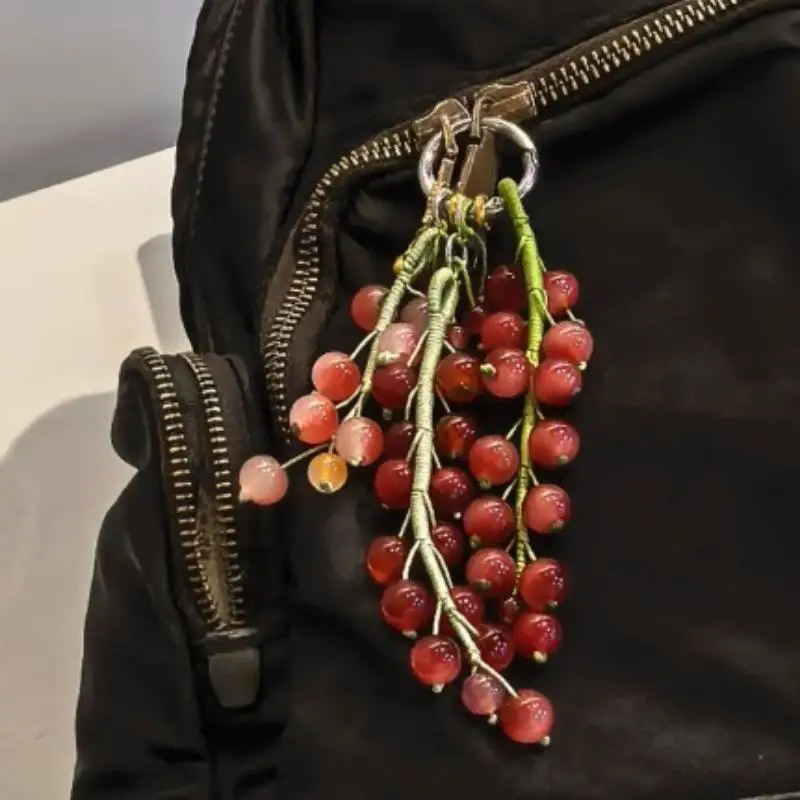 Modischer handgewebter Trauben-Perlen-Schlüsselanhänger, exquisiter simulierter Frucht-Schlüsselanhänger, Perlen-Taschenanhänger, Taschenhänger-Ornament – Detail 1