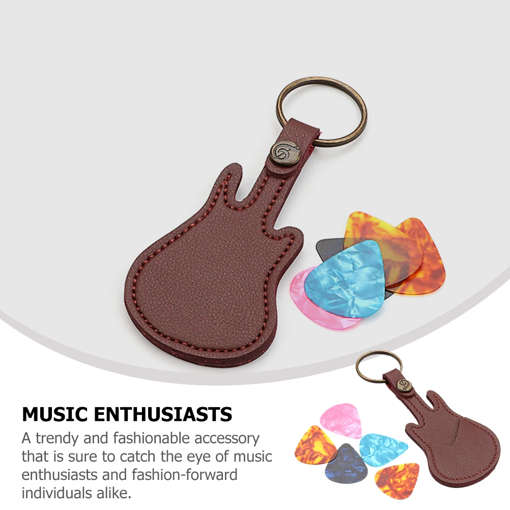 

Guitar Pick Bag Guitar Shaped Picks Holder Brown Red Color Supplies ganizer Keychain Container Storage Trendy Music Accessories