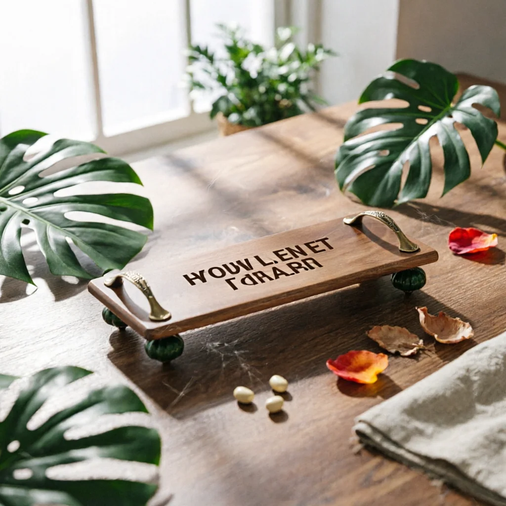 Walnut Wood Tray Multi Purpose Wooden Display Stand Wooden Tiered Stand Portable Home Decor Space Saving for Living Room, Vanity