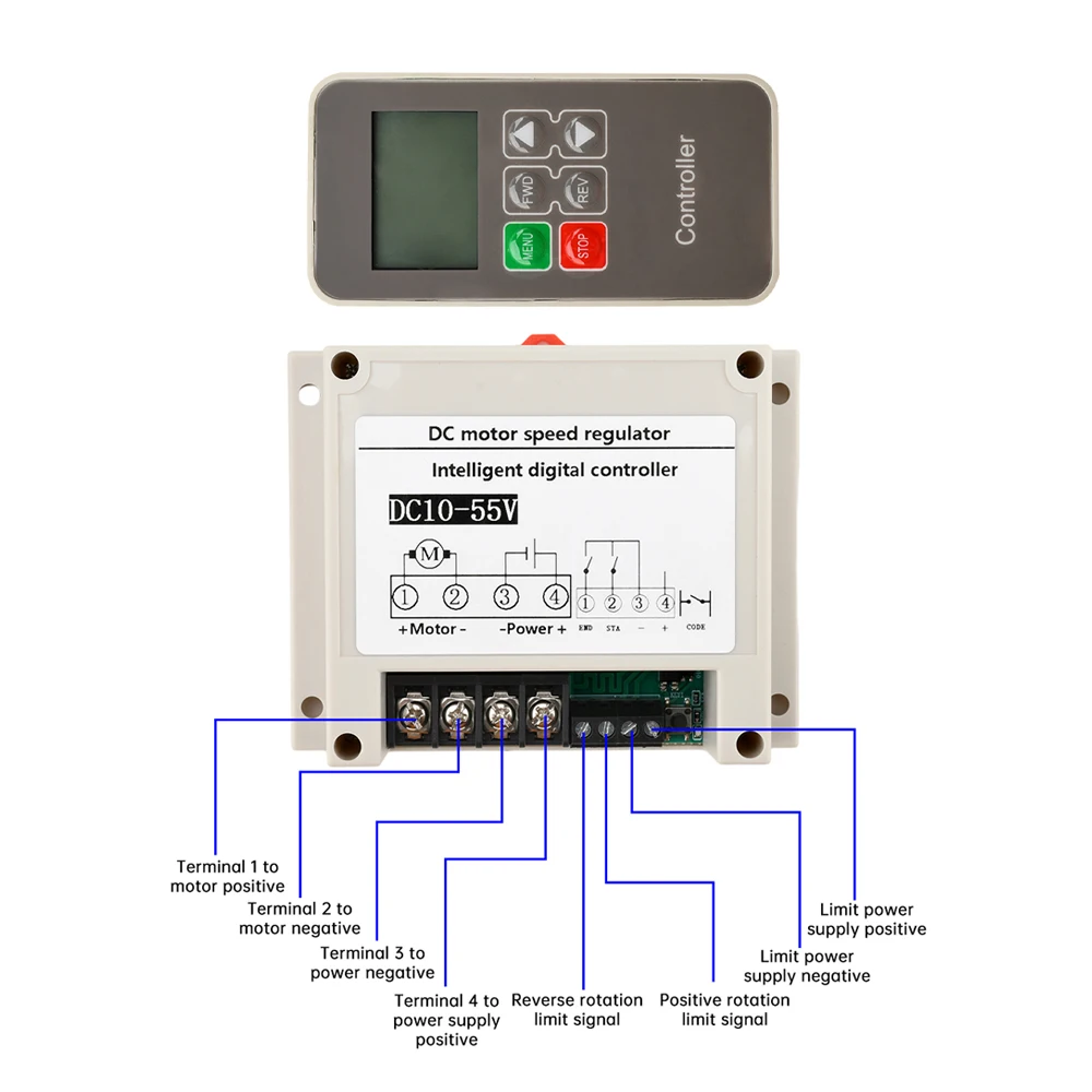 

DC10-55V 30A Intelligent Brush Motor Controller Built In Remote Control Receiver Module Real Time Display Voltage/Current Data