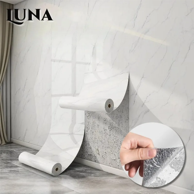 1 لفة من ورق الحائط المصنوع من الرخام الصناعي، ورق جدران سميك قابل للتقشير واللصق، ورق اتصال لامع، ملصقات جدار لديكور المنزل في الحمام #1