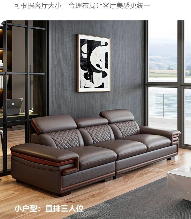 Straight Row Corner Multi Seat Combination Sofa Adjustable Headrests Living Room Sofa Top Layer Cowhide meuble maison