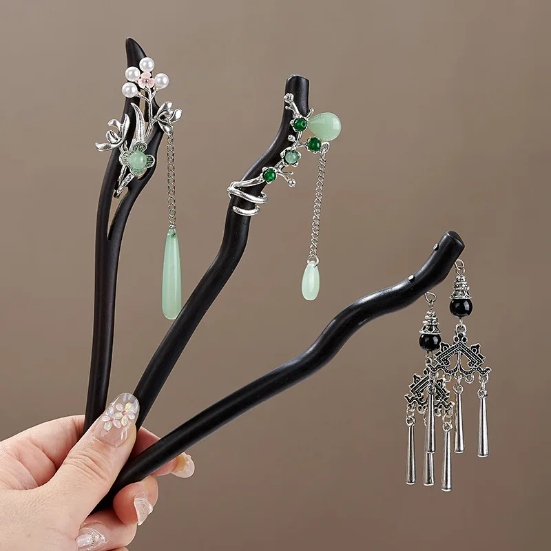 New Chinese style ebony hairpin ethnic style classical handmade Hanfu qipao accessories for women view 2