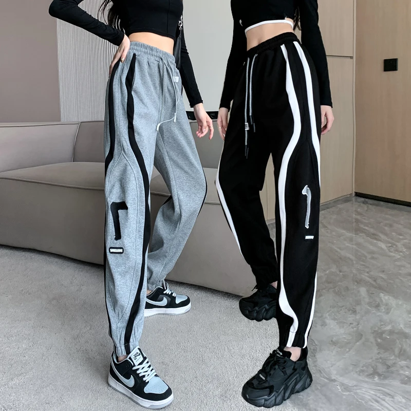 

Women Cargo Pants 2023 Autumn Fashion Black Harajuku Sweapants Letters Print Jogger Trousers Streetwear