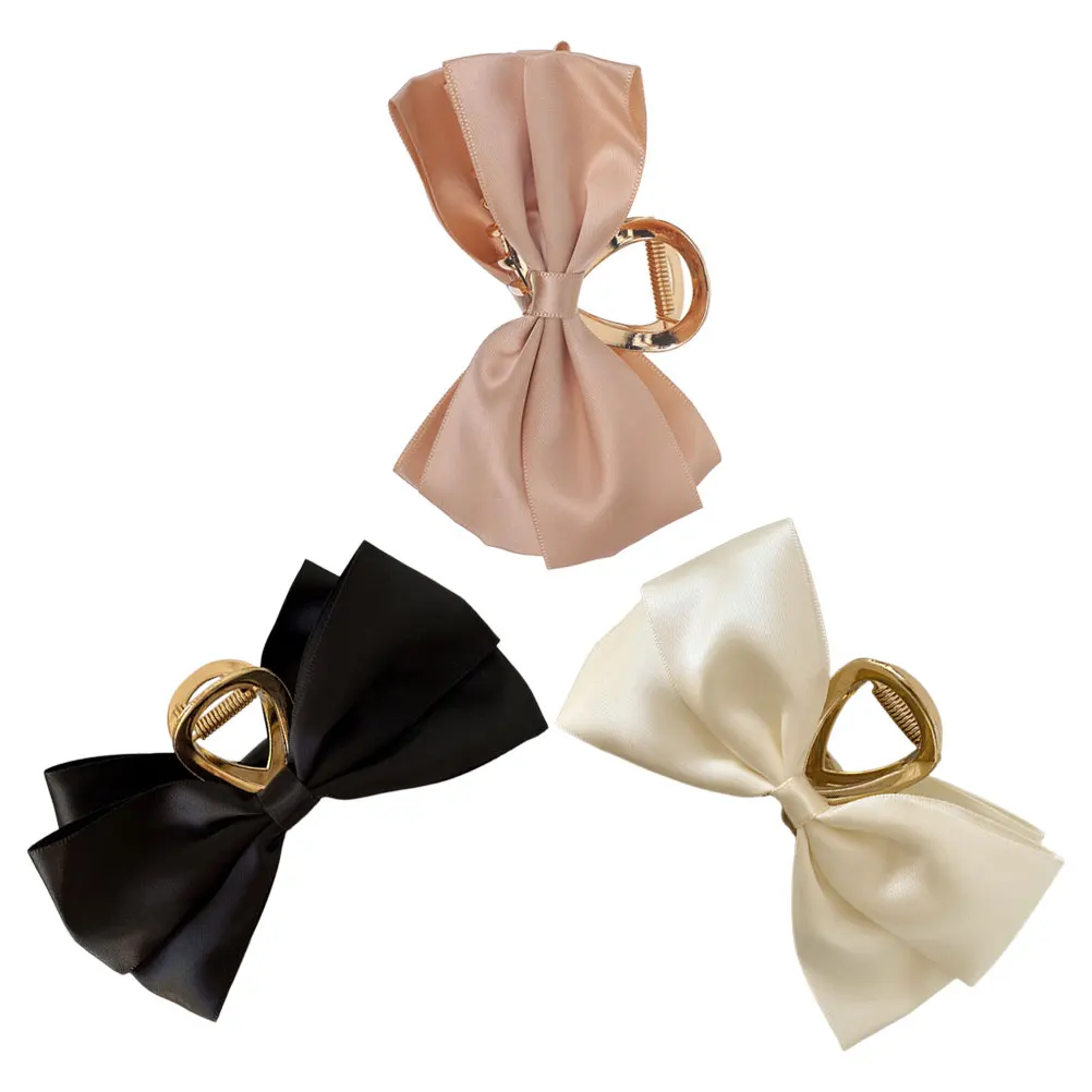 

3pcs Bow Claw Clips Satin Iron Large Hair Claw Clips For Women Fine Thick Hair Styling Accessories Formal Casual Wear