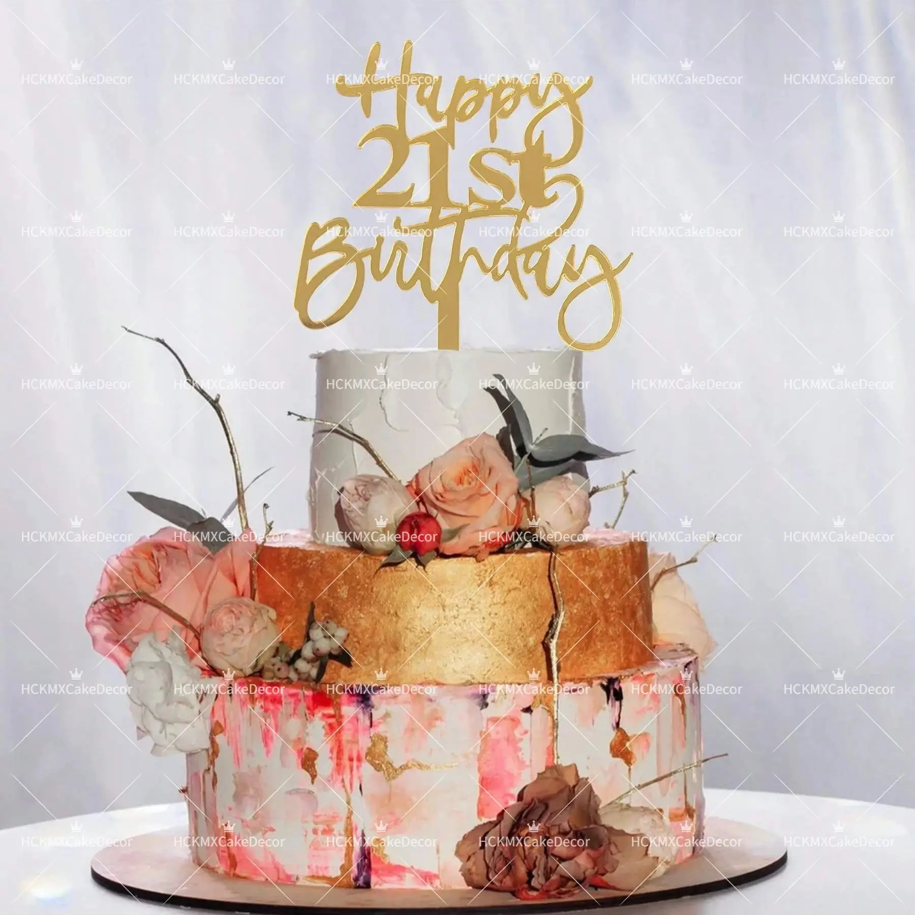 3pcs Gold Happy 18th 21st 30th 40th 50th 60th 70th Birthday Cake Topper Set Acrylic Age Cake Decoration for Party Supplies image 5