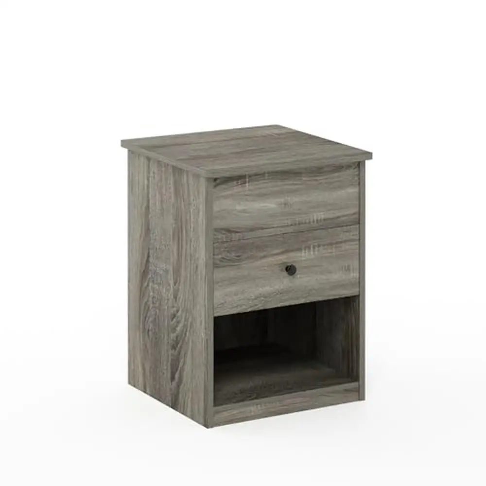 

Compact Lift Top Nightstand French Oak Grey Composite Wood Storage 17.7"D x 17.7"W x 23.4"H