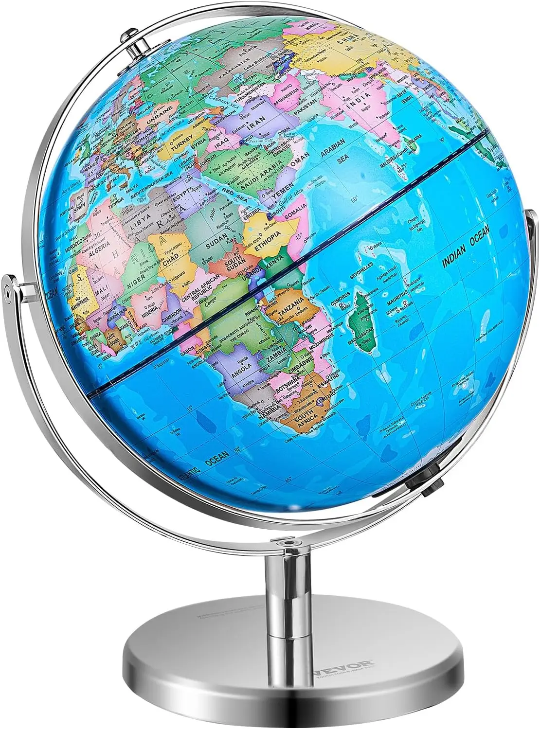 Illuminated World Globe with Stand, 13 in/330.2 mm, Educational Earth Globe with Stable Heavy Metal Base HD Printed Map