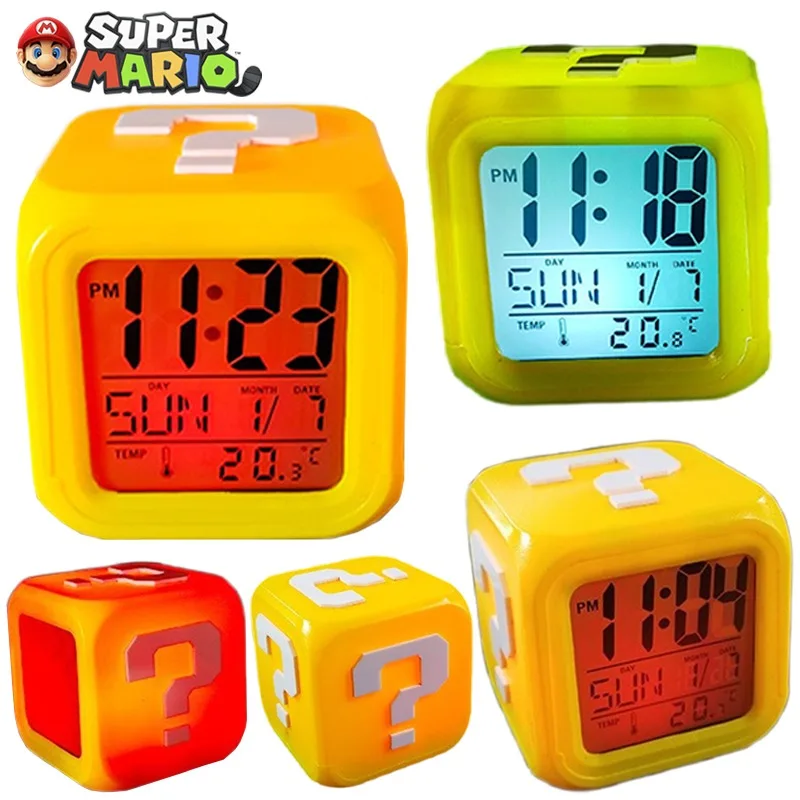 Anime Super Mario Bros Night Light Alarm Clock Cartoon Bedside Tabletop Ornament Home Accessories Brick Timer Alarm Clock Gifts