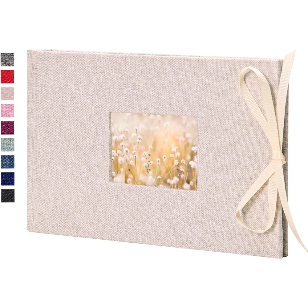 

Photo Album 4x6 50 Pockets Linen Frame Cover with Memo Areas Photobook Mini Slip-in Picture Book for Wedding Baby