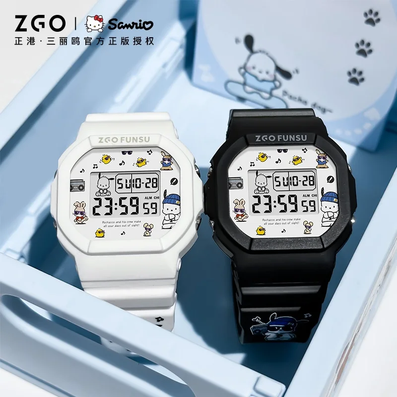 ZGO x Sanrio Pochacco Electronic Watch Children Students Cute Fashion Waterproof Luminous Chronograph Weekly Calendar 8611