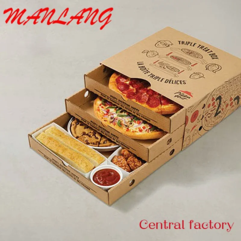 Caja de exhibición de Kraft corrugado, cajón multicapa, respetuoso con el medio ambiente, personalizado, marrón, embalaje de alimentos, caja de Pizza