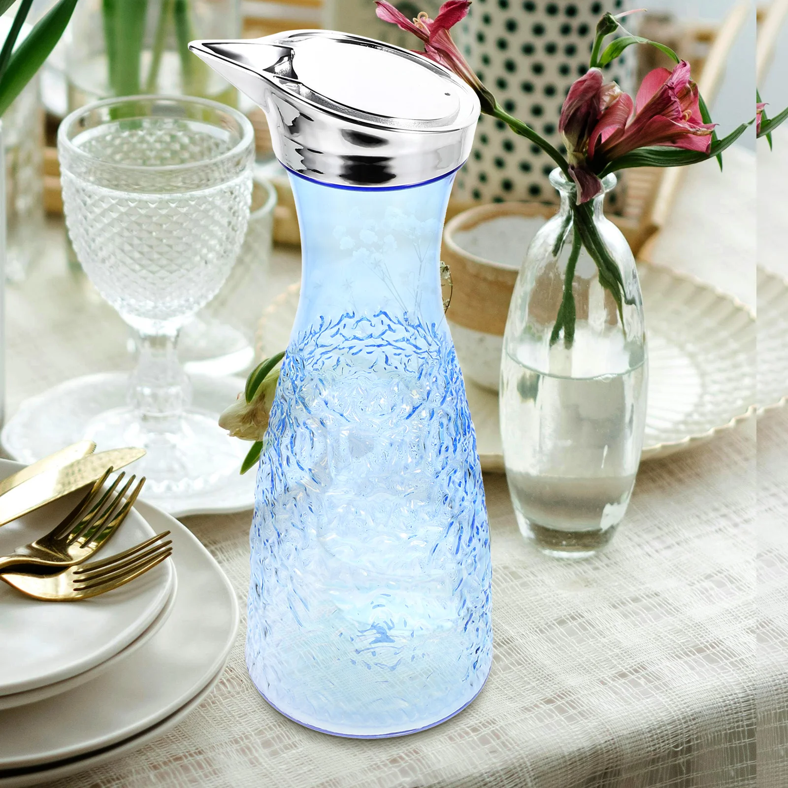 

Heat-Resistant Beverage Jug Clear Large Plastic With Curved Handle For Tea Juice Cold Drinks Bar Kitchen Party Outdoor Bbq