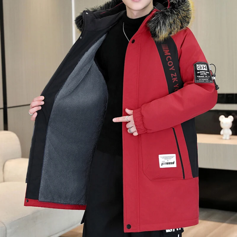 Winter Plush Thicken Hooded Jacket Street Wear Loose Detachable Fur Collar Warm Fleece Coat Windproof Mid-Length Parkas Clothing