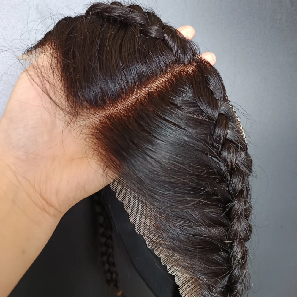 12-18 بوصة شعر بشري مضفر 13x4 الدانتيل أمامي قبل قطع عقدة ابيض أمامي مع شريط مرن 150% الكثافة البرازيلي العذراء