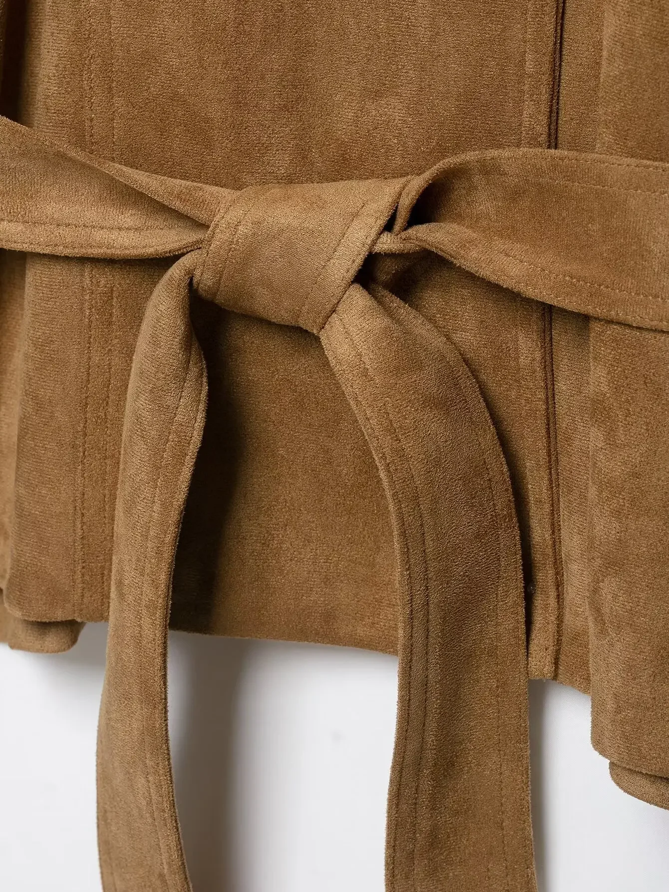 KONDALA Damen High-Street-Jacke Elegante Kunstwildleder-Jacke mit Gürtel und Stehkragen Neue 2026 Herbst-Winter Pendler-Damen-Kurzjacke – Detail 20