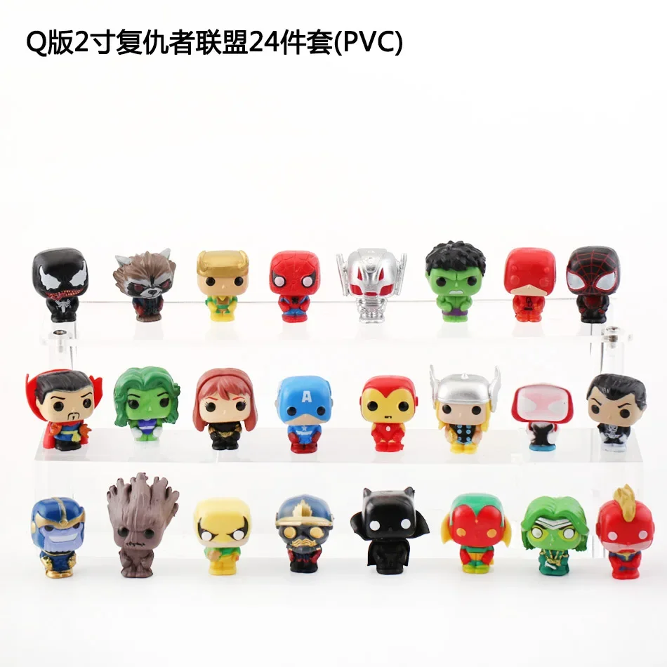 Mini figuras de acción de Marvel, Anime Lilo & Stitch Blind Box, muñeca de Los Vengadores de dibujos animados, escena en miniatura, modelo de decoración, regalos para niños, 24 piezas por juego