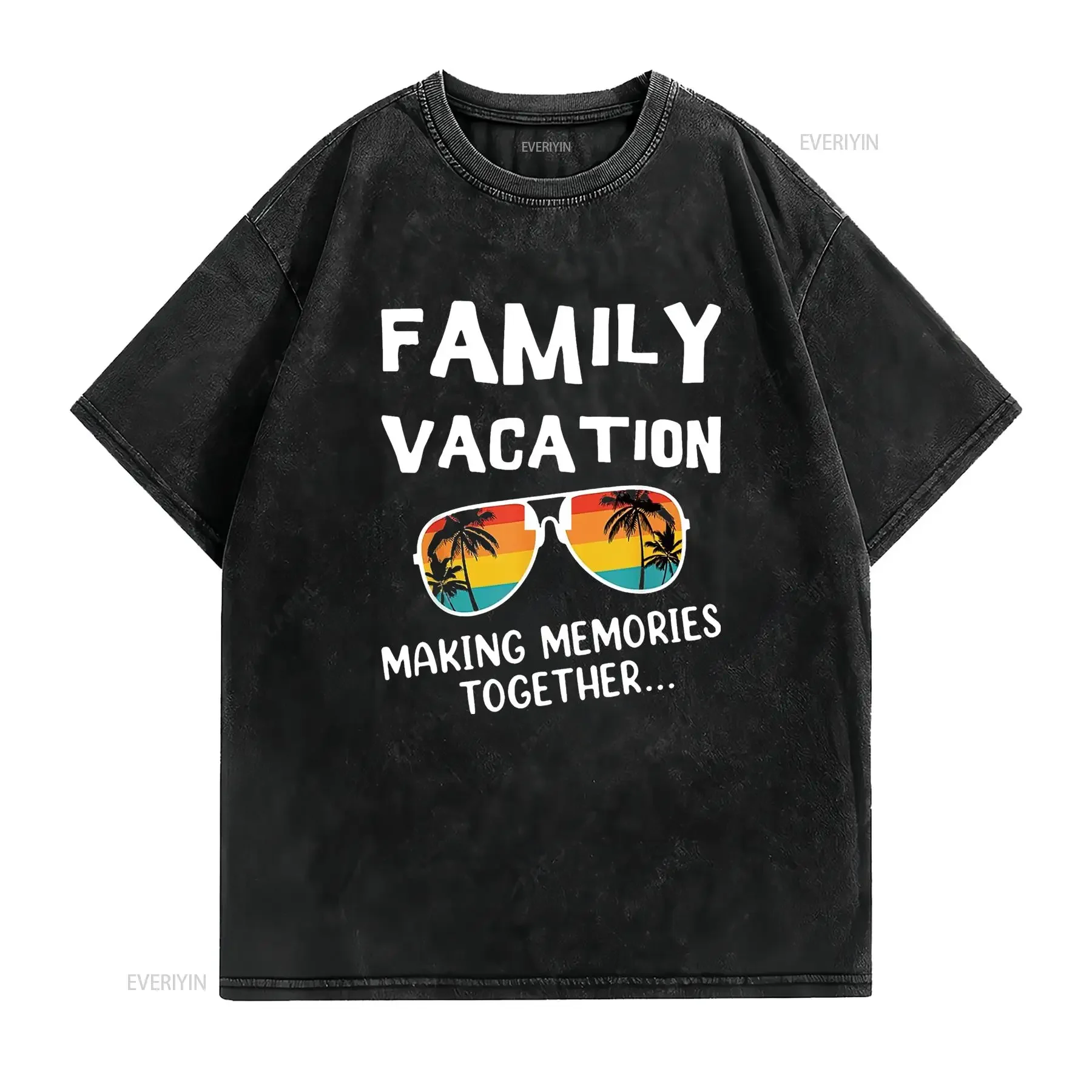 تي شيرت للعطلات العائلية يجعل ذكرياتًا معًا، رحلة عتيقة مغسولة قليلاً، ملابس شارع عصرية وناعمة ومتعددة الاستخدامات