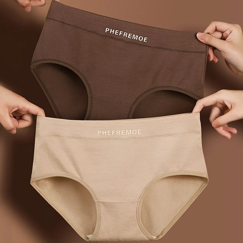4PCS Women Cotton Mid-Rise Panties Soft Breathable Solid Color Briefs Daily Underwear