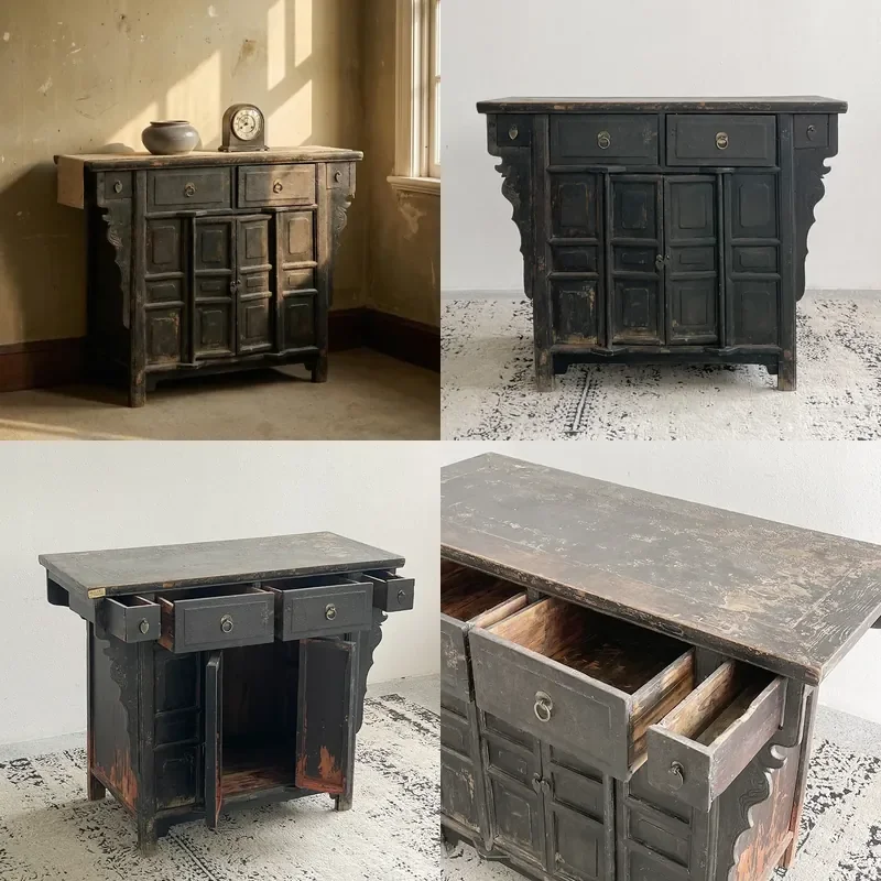 For Medieval Retro Entrance Cabinet Foyer Side Table Storage Console with Vintage Finish for Living Room