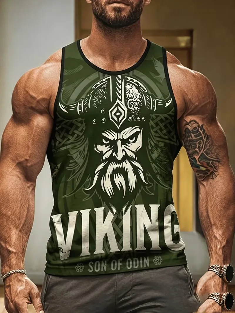 Nordic Mythology Themed 3D Printed Men's Sleeveless Vest  Leisure Breathable Outdoor Sports Tank Top Summer leisure Men Clothing