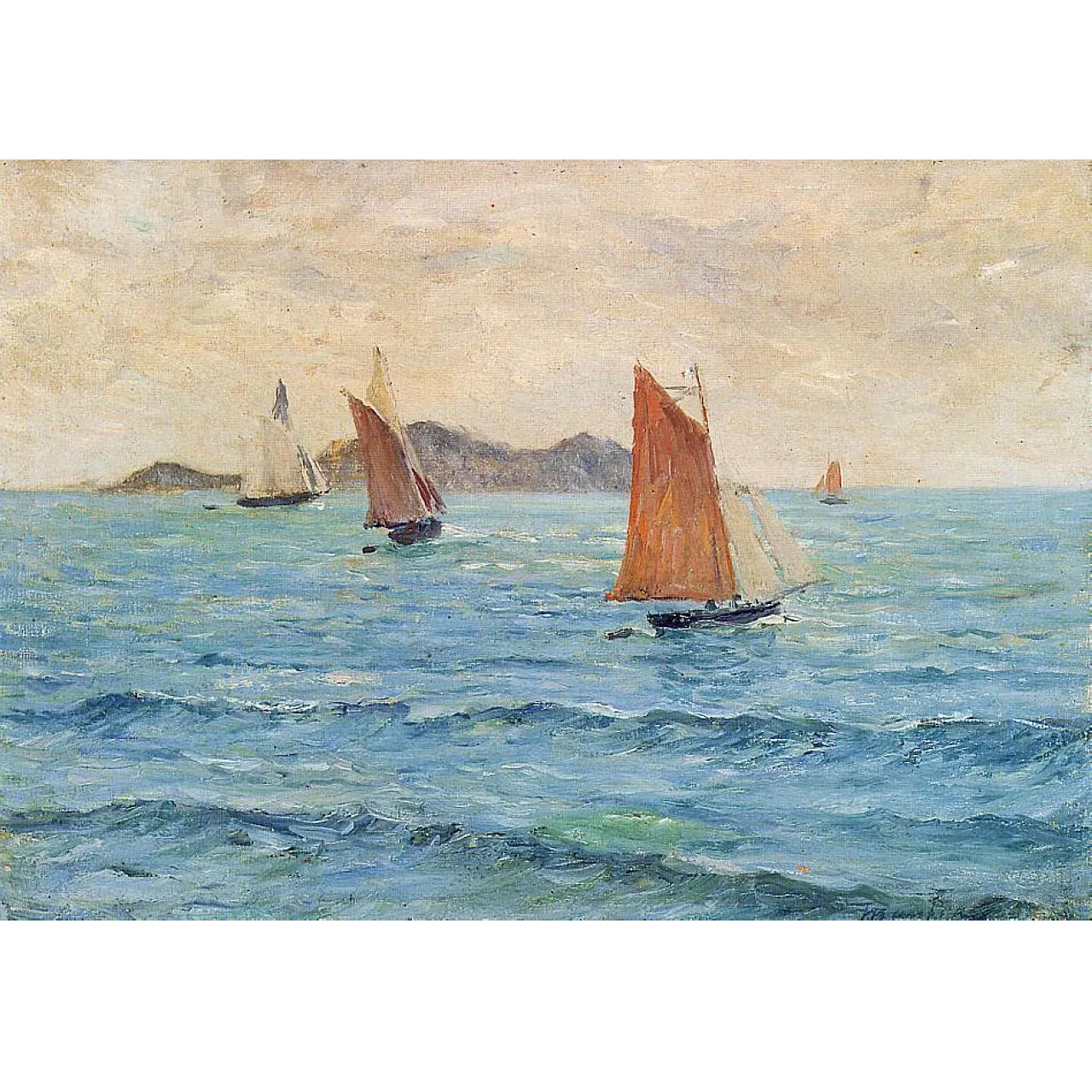 

Hand painted reproduction of Sailboats by Maxime Maufra Impression seascape oil painting Modern wall art canvas Home decor