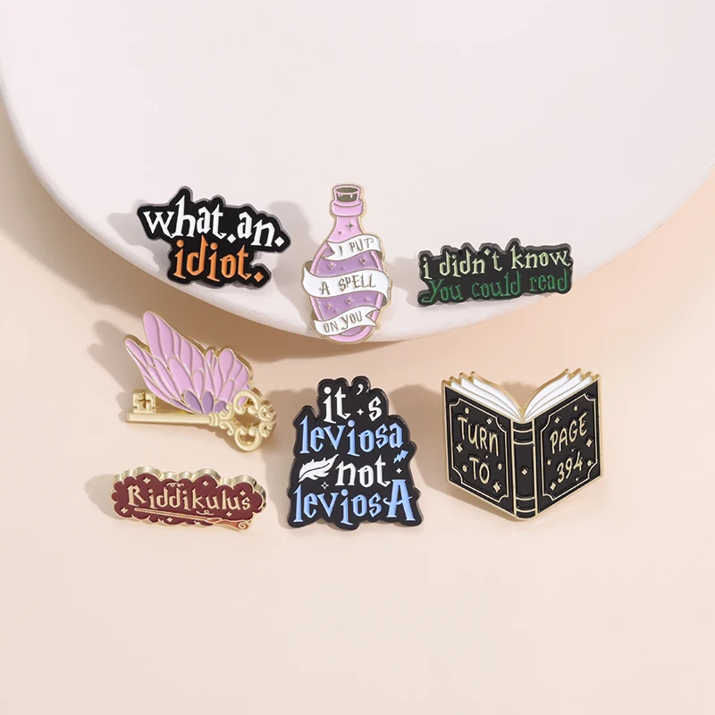 Fantasy Movies Magic Book Butterfly Key Enamel Pins Witch Wizard Brooches Lapel Badge Fashion Jewelry Gift for Fans Friends