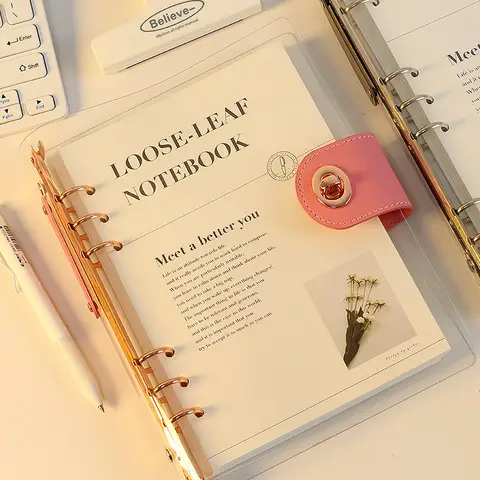 A5 B5 로즈 골드 지갑 버튼 90 매 내부 페이지 바인더 노트 커버 일기 일정 플래너 종이 커버 학교 문구