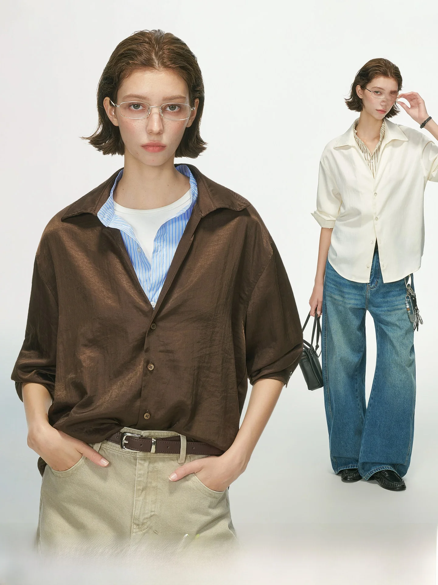 Dream Made Men's And Women's Long Sleeve Striped Commute Shirt Autumn Layering Inner Wear Loose Fit Fake Two-Piece Design