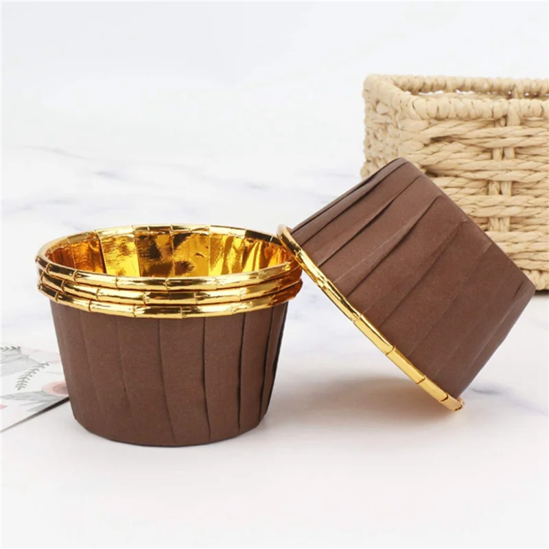 

ABAH-200Pcs Aluminum Foil Cupcake Cups Disposable Muffin Liners Baking Cups Aluminum Cupcake Tip Pan Gold + Brown