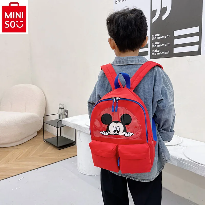 

MINISO школьная сумка с мультипликационным изображением Диснея Микки Мауса простая вместительная повседневная детская сумка для хранения